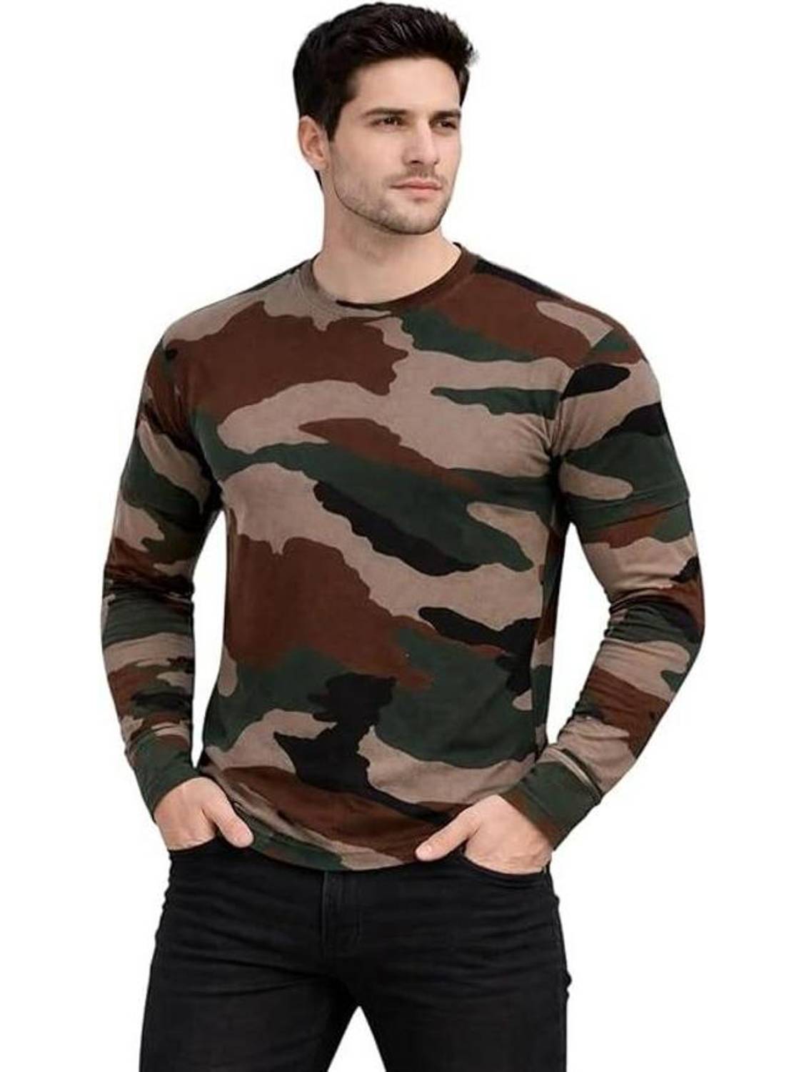army apparel Military Camouflage Men Round Neck Multicolor T-Shirt