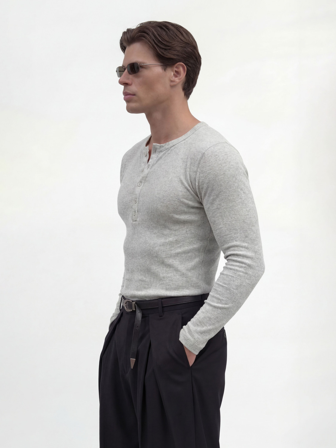 Image of FUGAZEE Solid Men Henley Neck Grey T-Shirt
