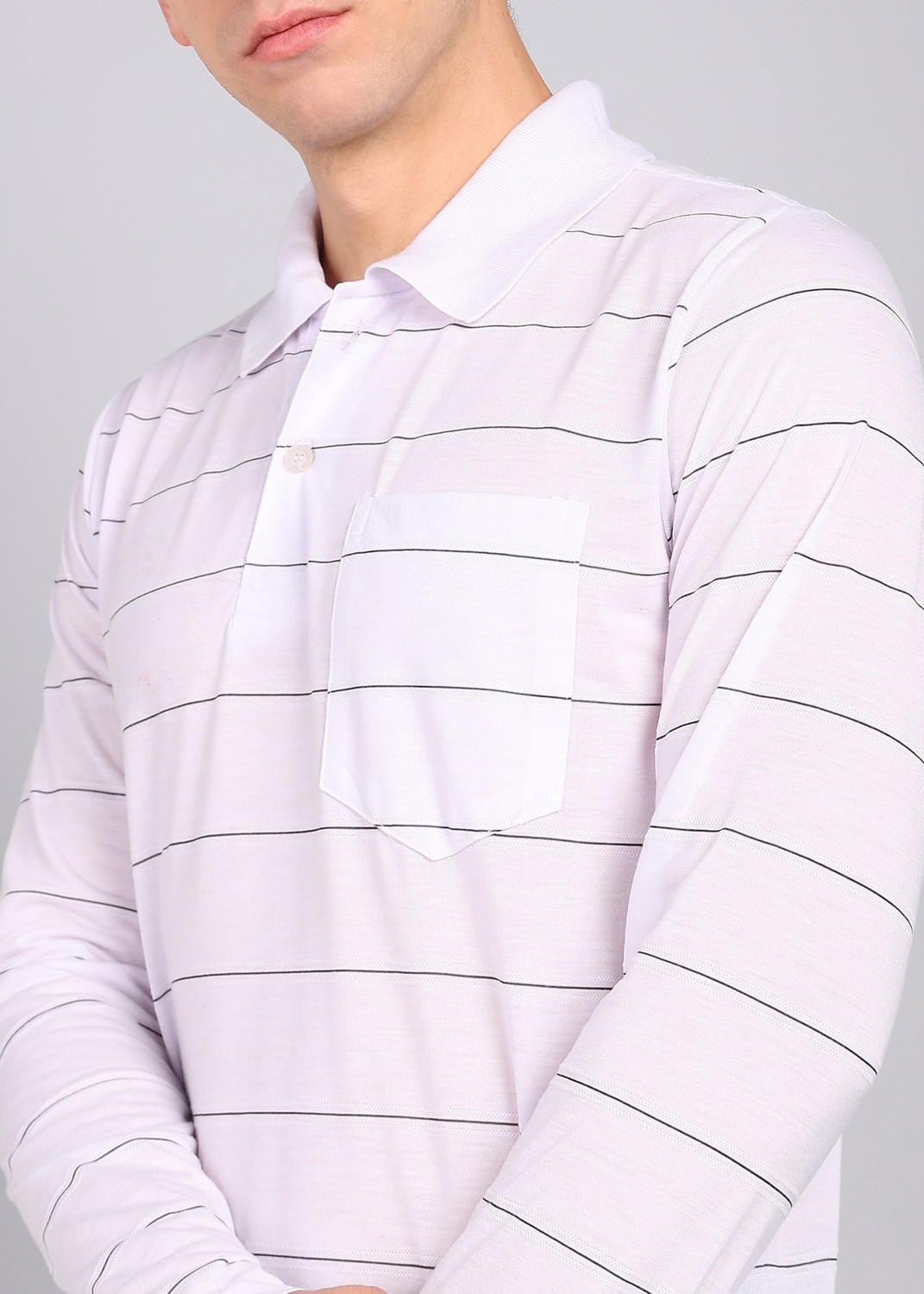 Image of INKKR Striped Men Polo Neck White T-Shirt