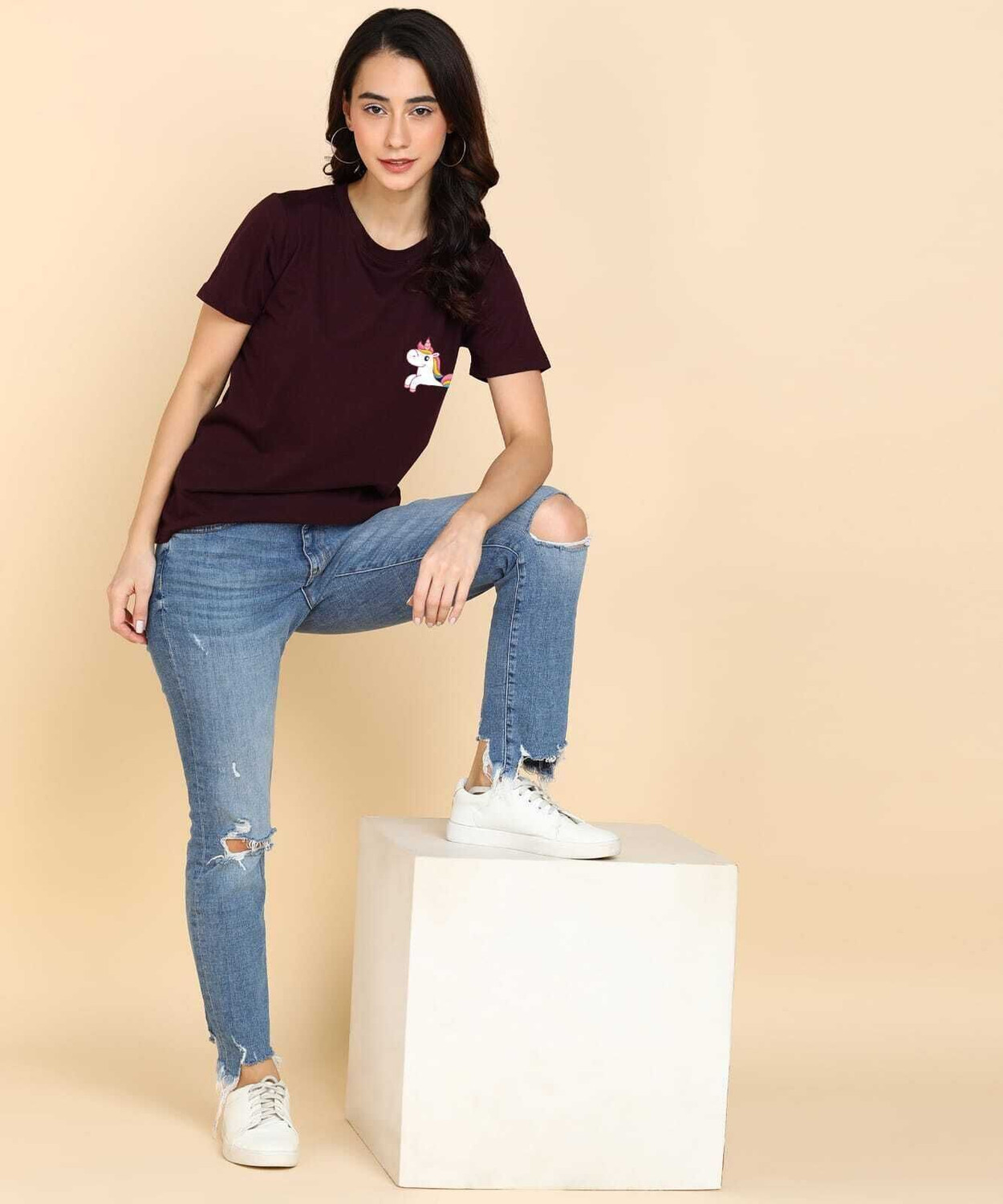Image of Adyavastram Graphic Print Women Round Neck Multicolor T-Shirt