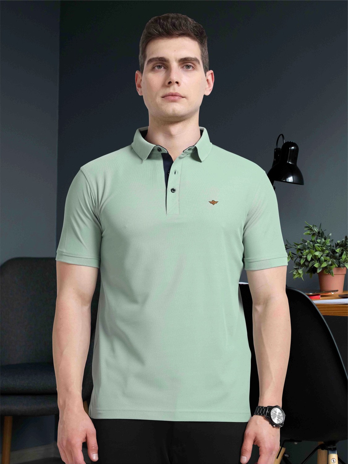 Image of Stellers Solid Men Polo Neck Light Green T-Shirt