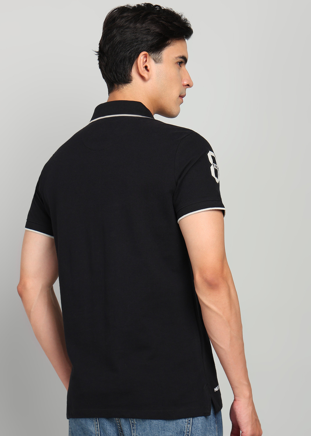 Image of KILLER Solid Men Polo Neck Black T-Shirt