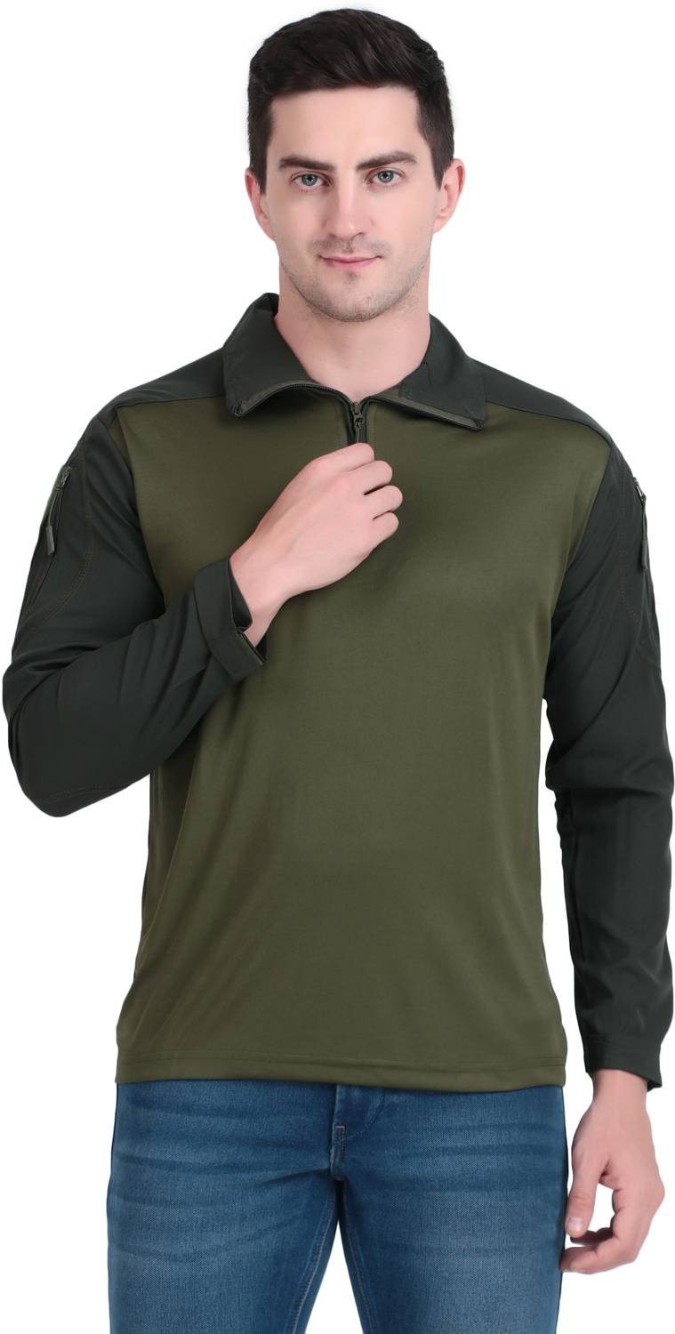 Mountain Season Military Camouflage Couple Polo Neck Dark Green T-Shirt