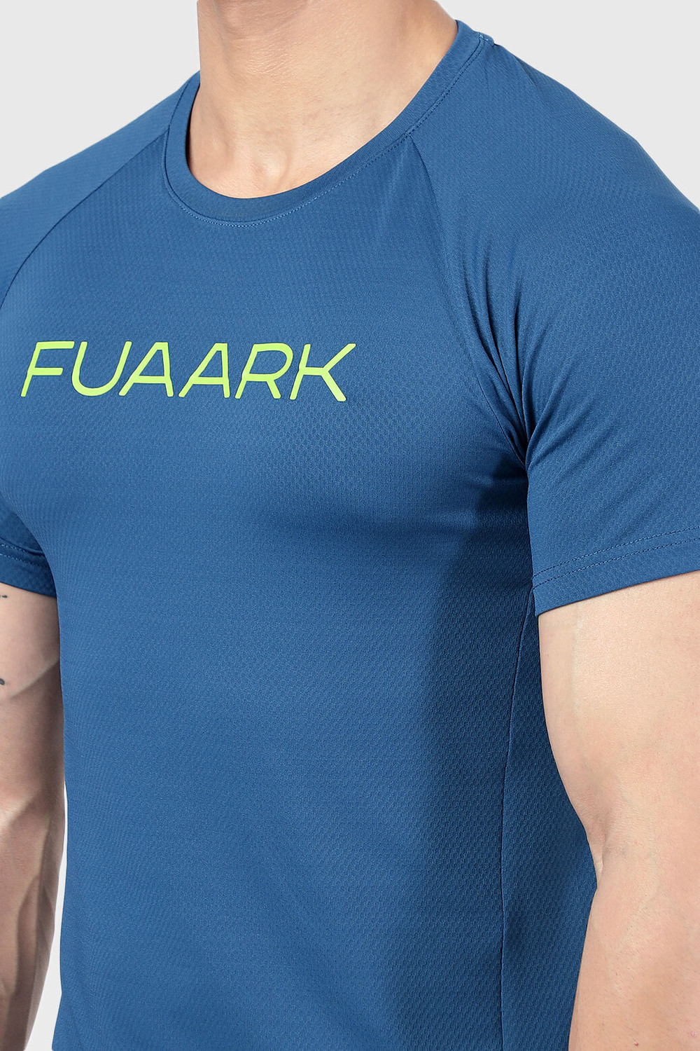 Image of FuaarK Typography Men Round Neck Blue T-Shirt