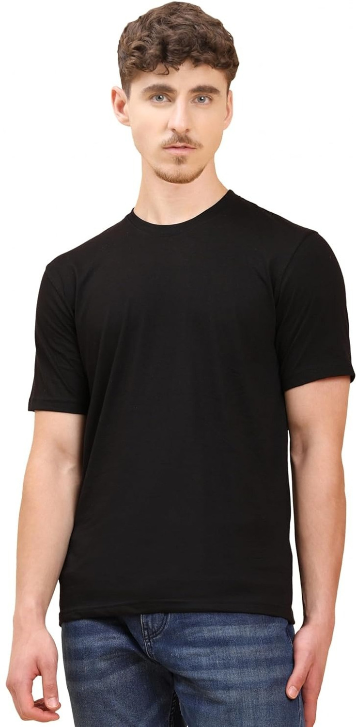Image of Shvet Solid Men Round Neck Black T-Shirt