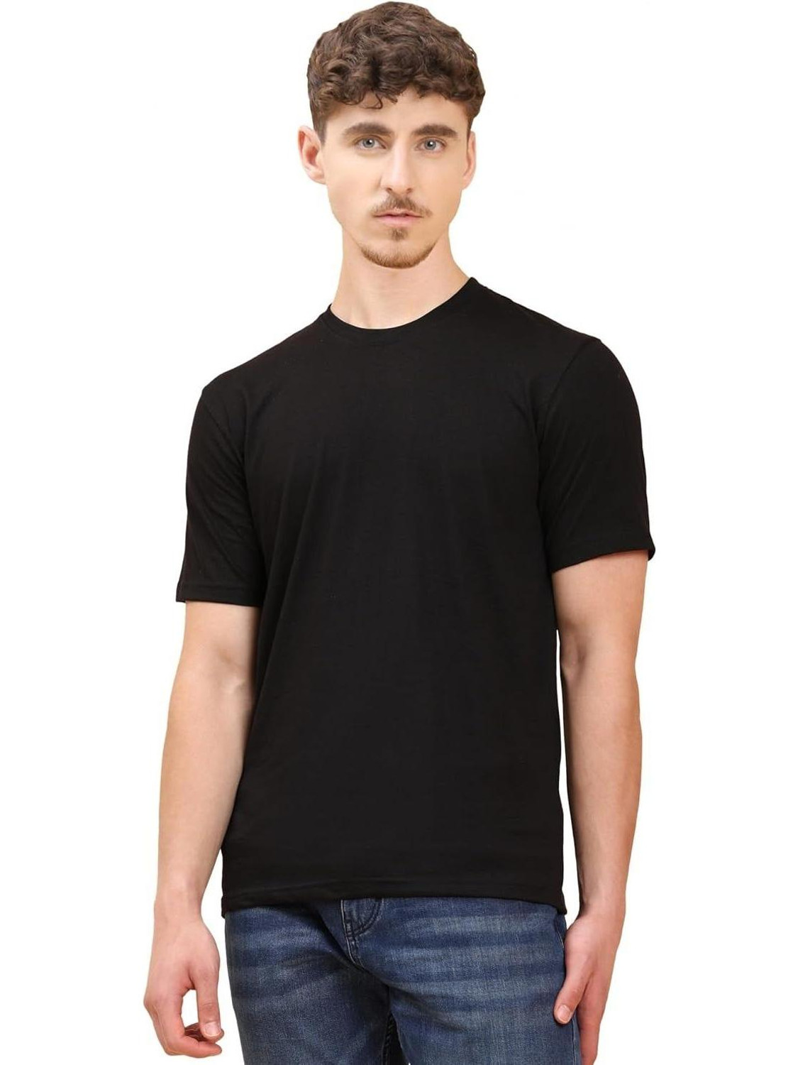 Image of Shvet Solid Men Round Neck Black T-Shirt