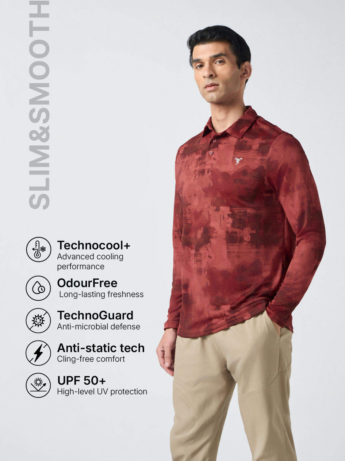 Image of TECHNOSPORT Self Design Men Polo Neck Red T-Shirt