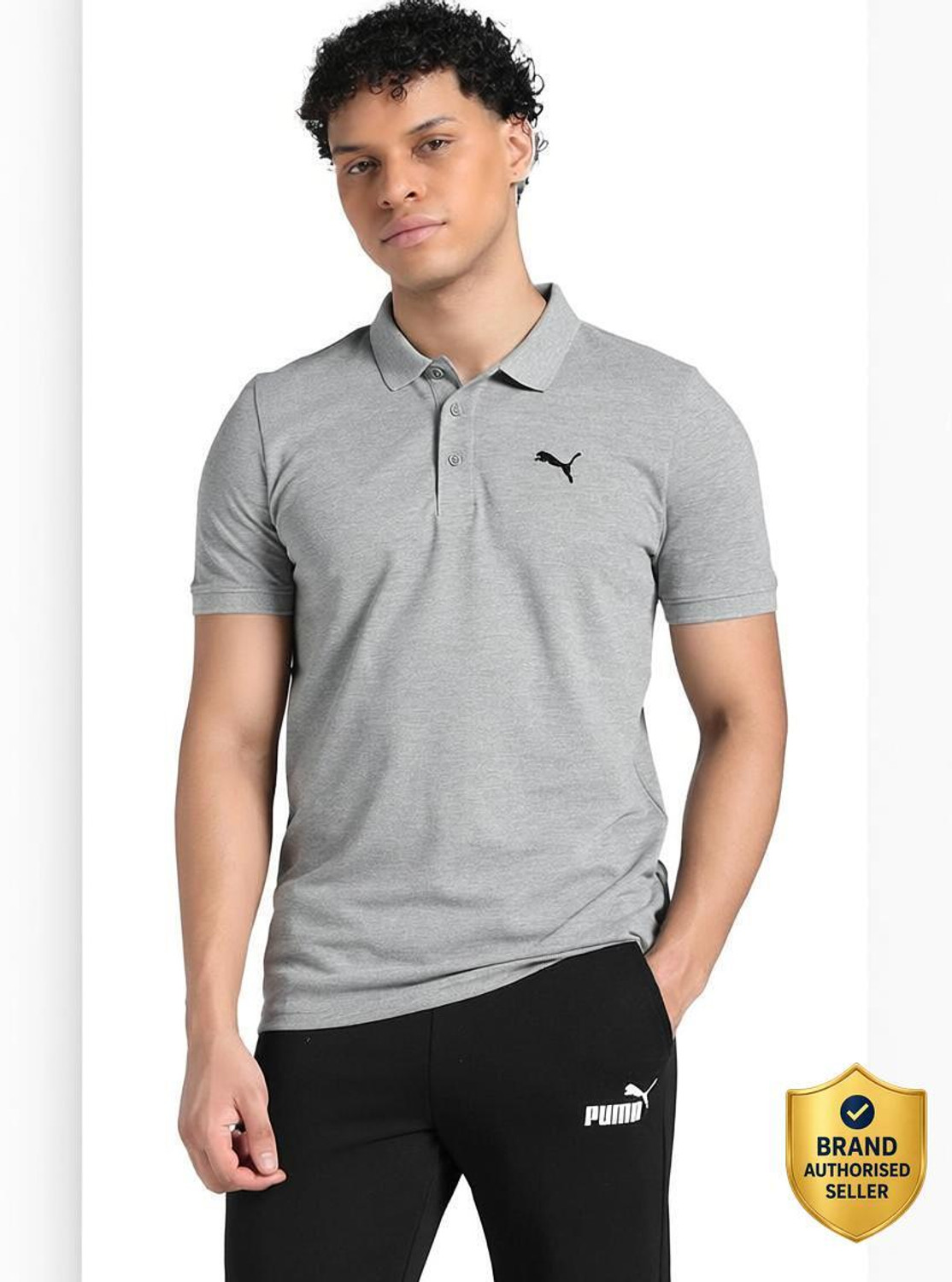 Image of PUMA Printed Men Polo Neck Grey T-Shirt
