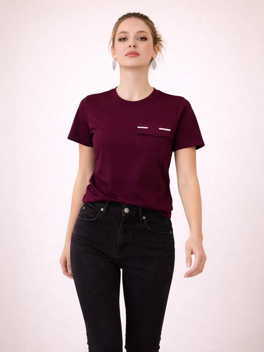 Adyavastram Solid Women Round Neck Purple T-Shirt
