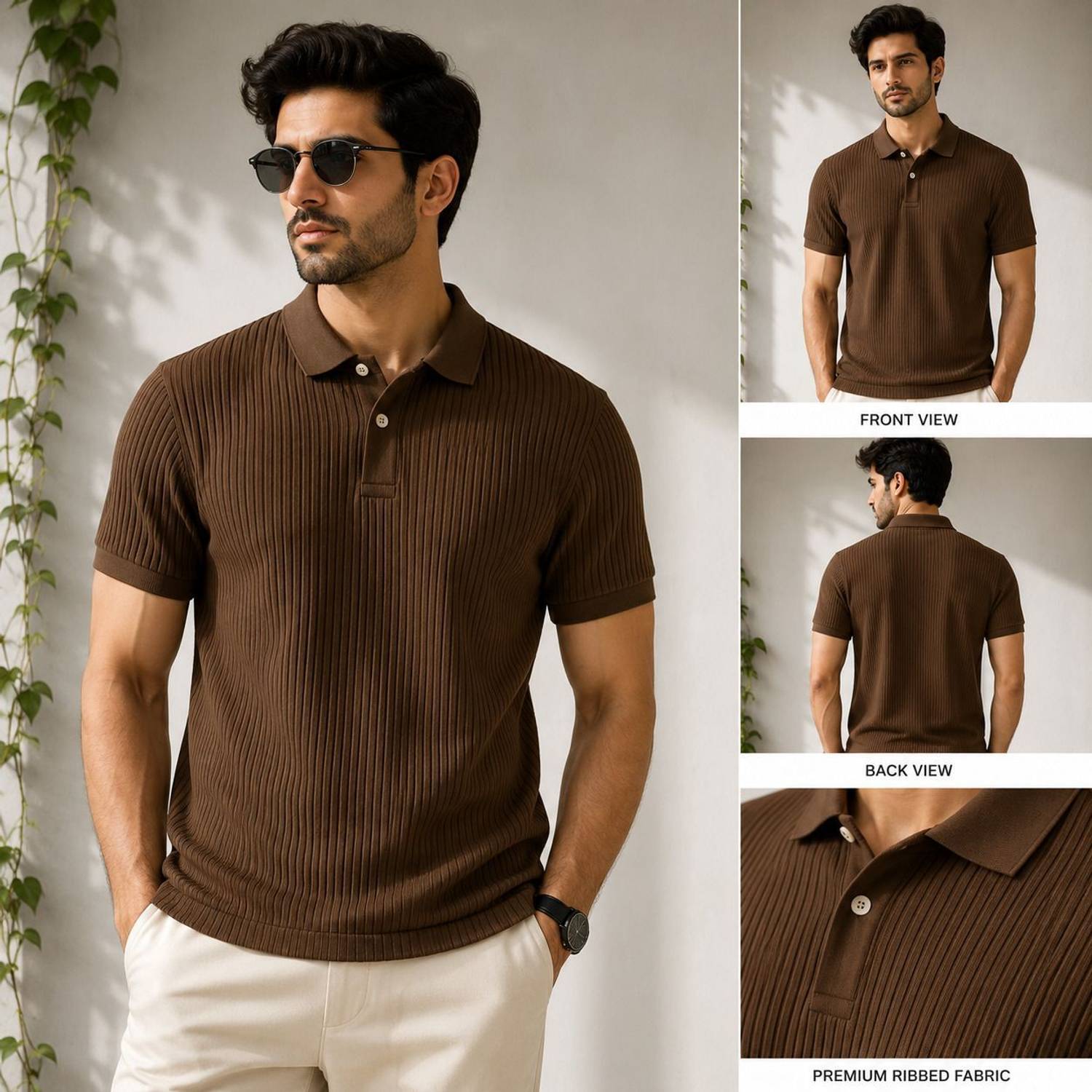 Nan Men Polo Neck Brown T-Shirt - Image 2