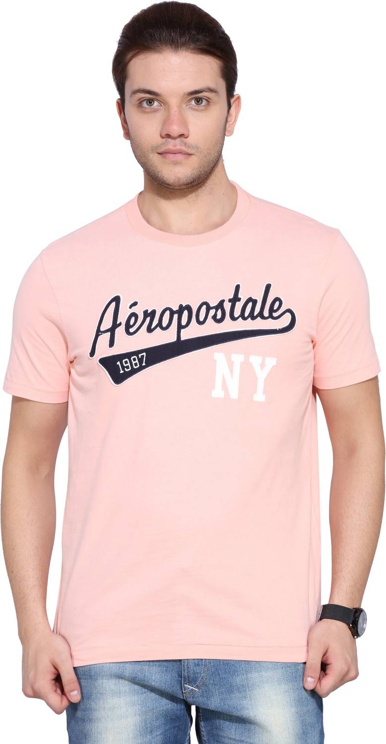 AEROPOSTALE Printed Men Round Neck Pink T-Shirt
