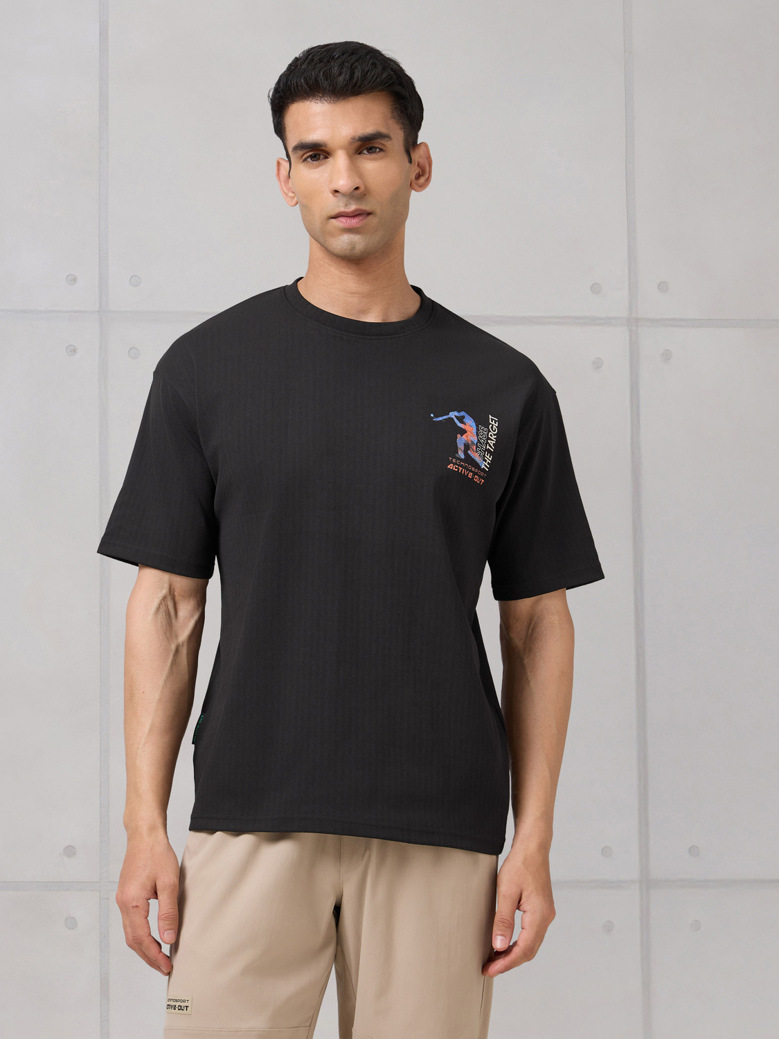 Image of TECHNOSPORT Graphic Print Men Round Neck Black T-Shirt