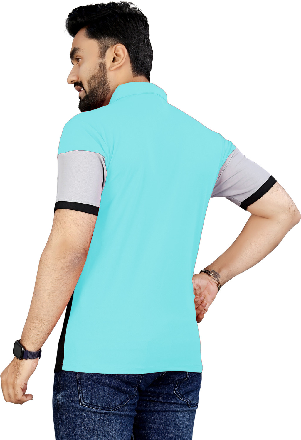 Image of rggarment Colorblock Men Polo Neck Light Blue, Blue T-Shirt