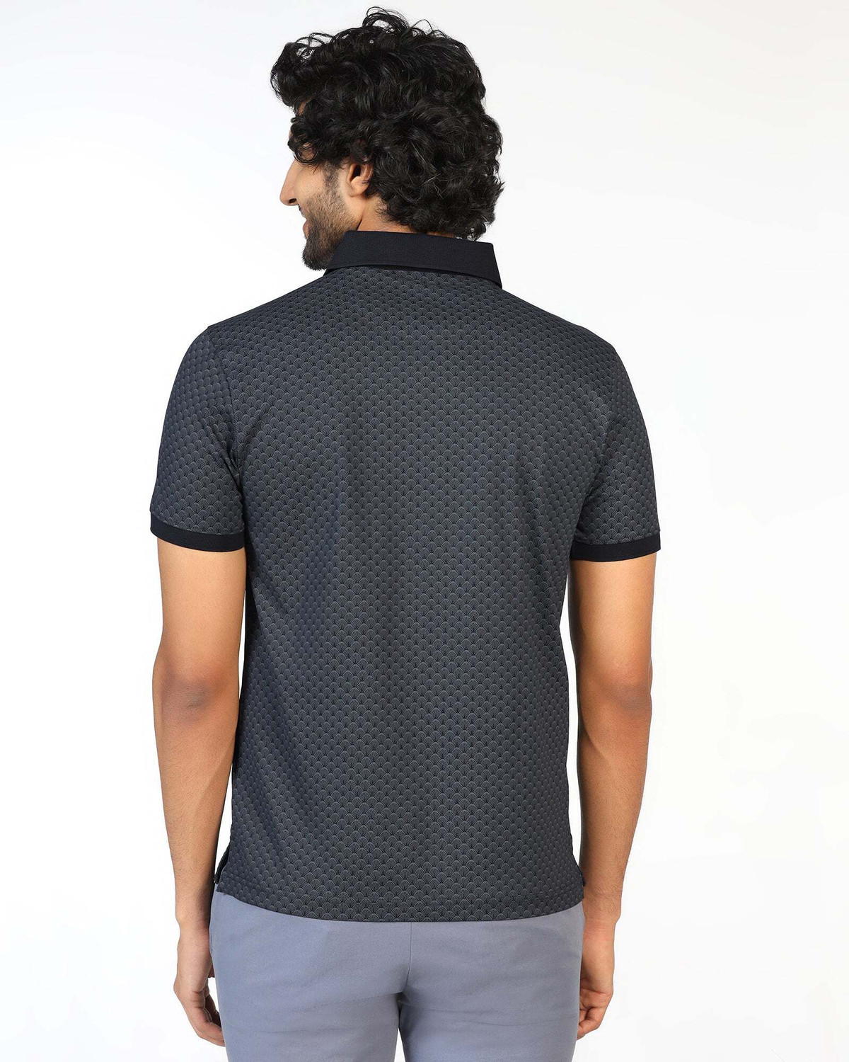 Image of Blackberrys Self Design Men Polo Neck Black T-Shirt