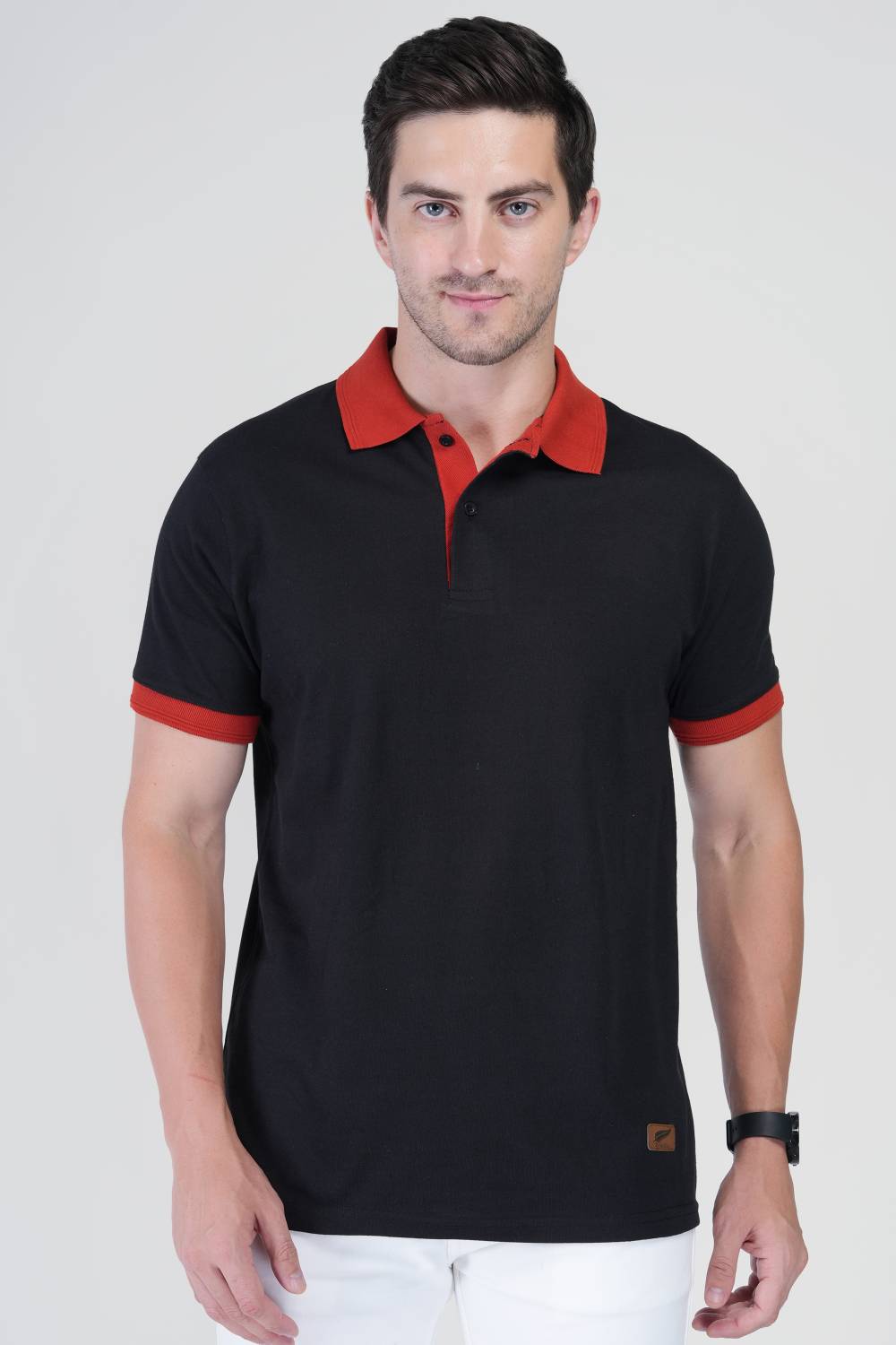 Polo Plus Men Solid Polo Neck Pure Cotton Black T-Shirt