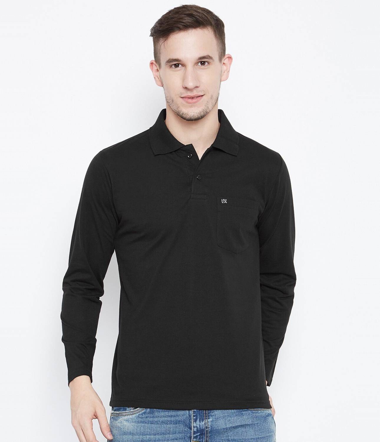Camey Solid Men Polo Neck Black T-Shirt