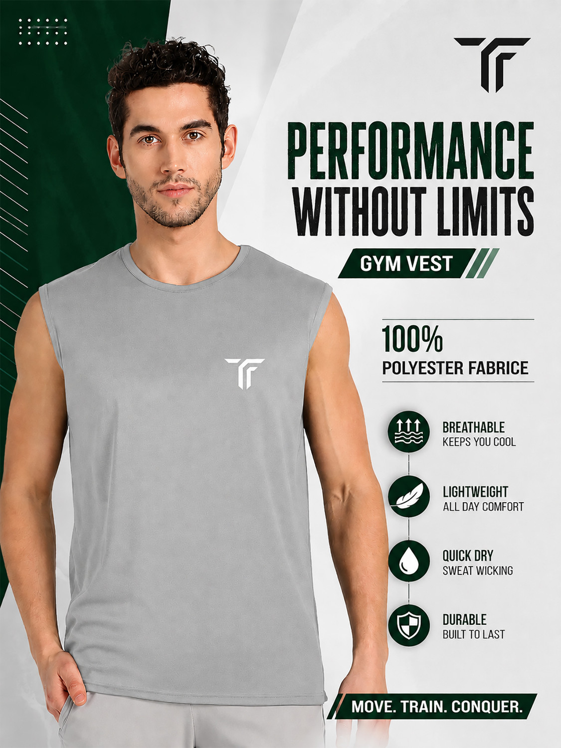 Image of Think Tech Men Solid Round Neck Polyester Grey T-Shirt