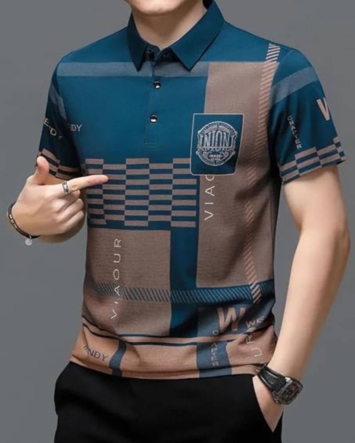 TAZO Striped Men Polo Neck Blue T-Shirt - Image 5