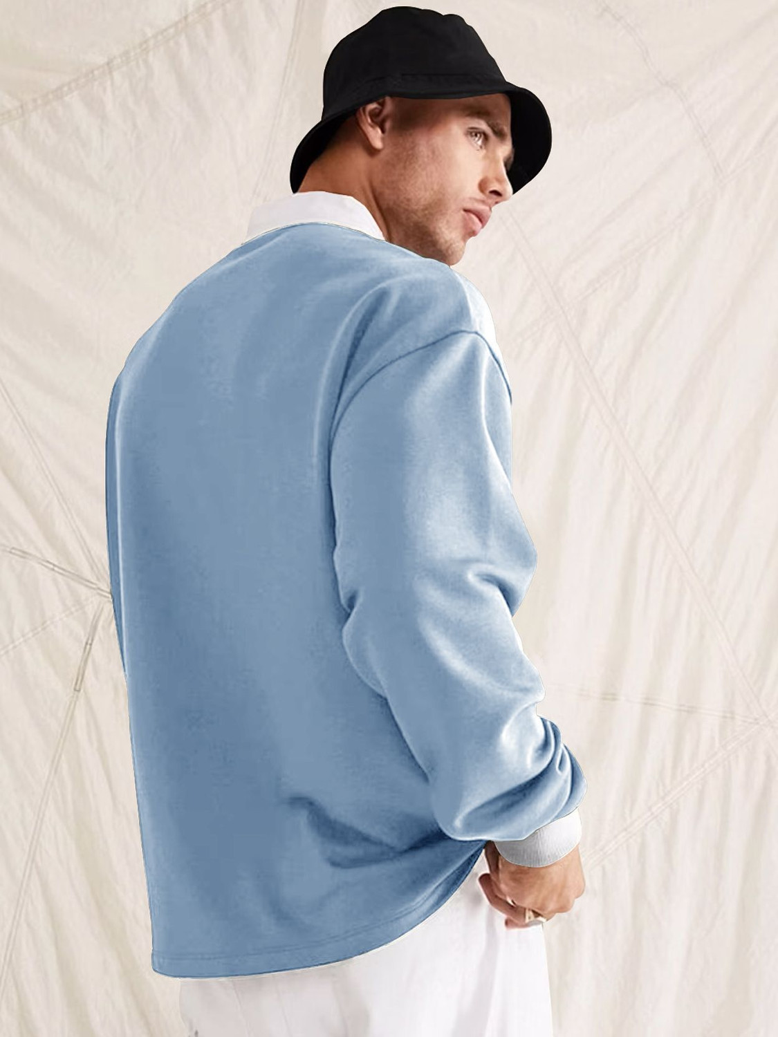 Image of EyeBogler Printed Men Polo Neck Blue T-Shirt