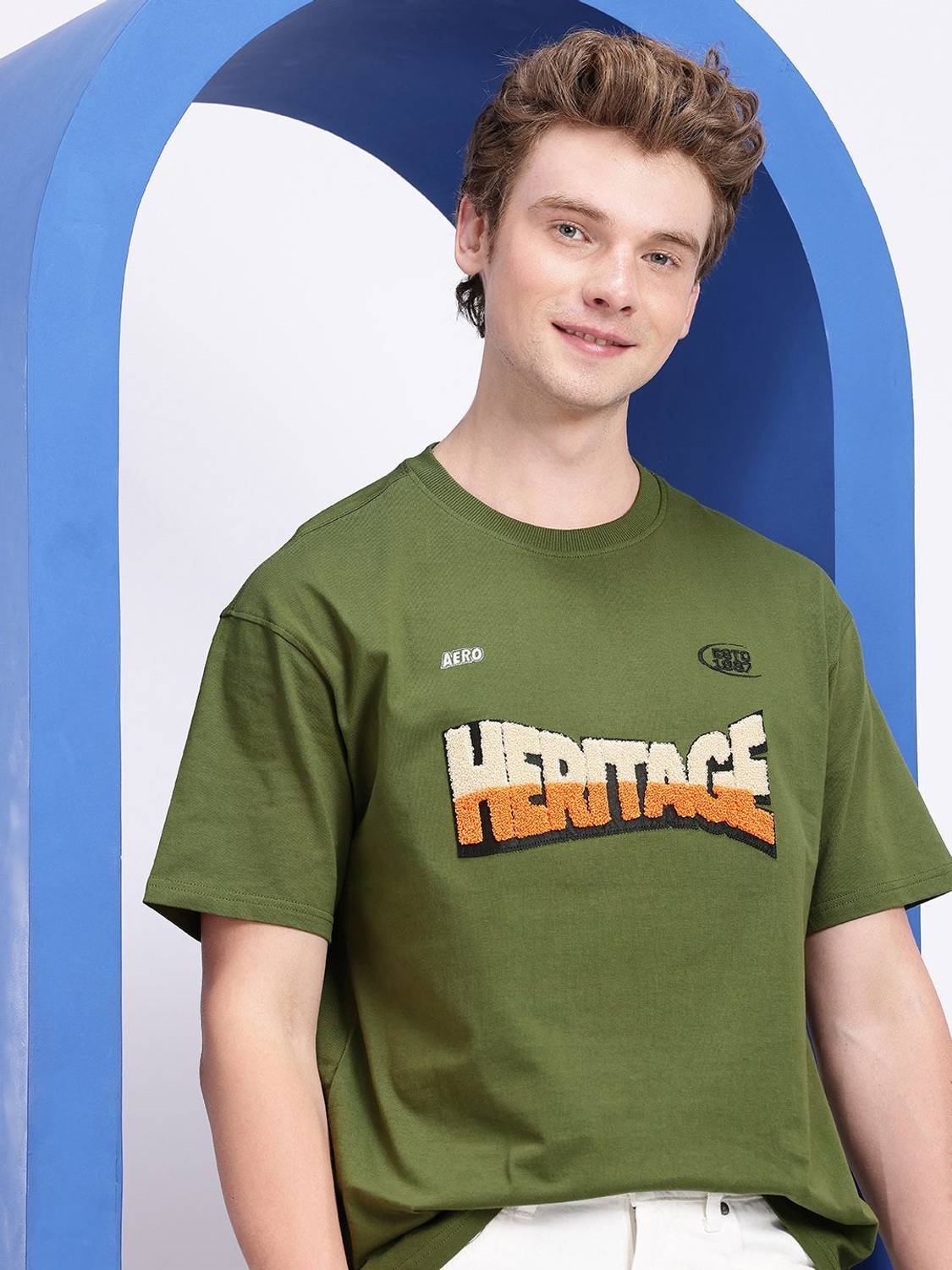 AEROPOSTALE Self Design Men Round Neck Green T-Shirt