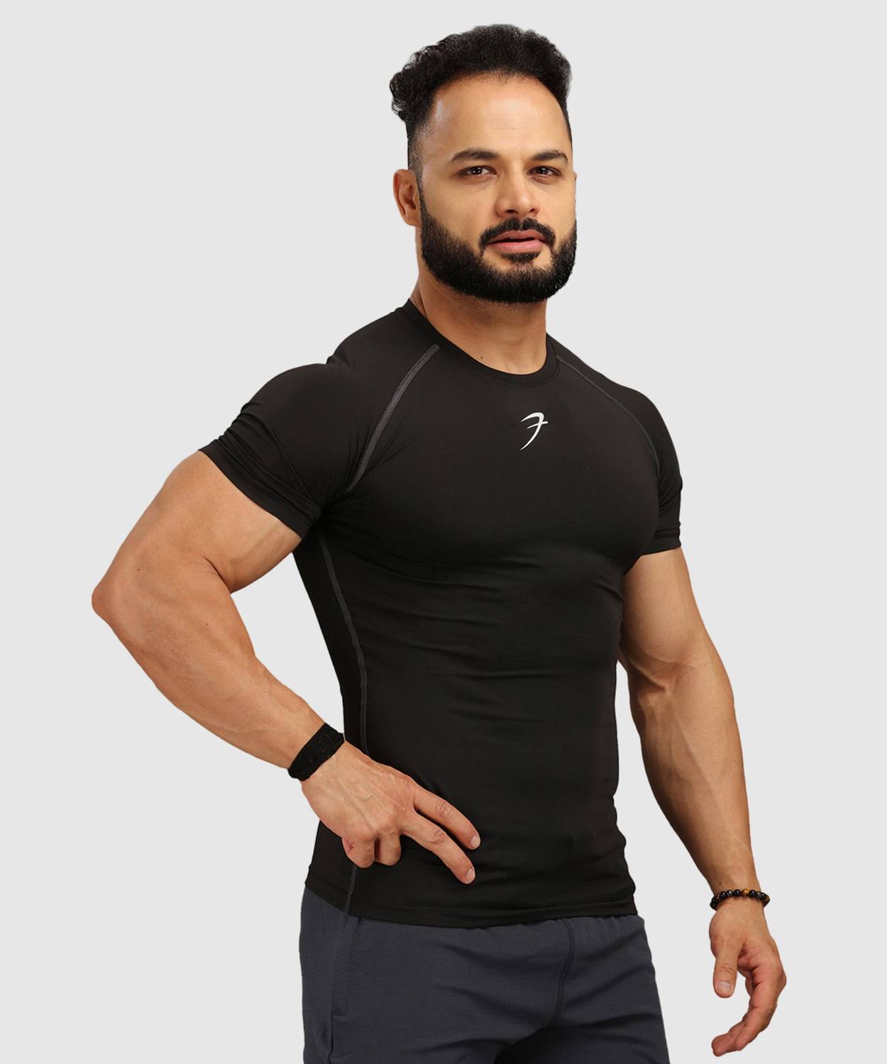 FuaarK Men Solid Round Neck Polyester Black T-Shirt