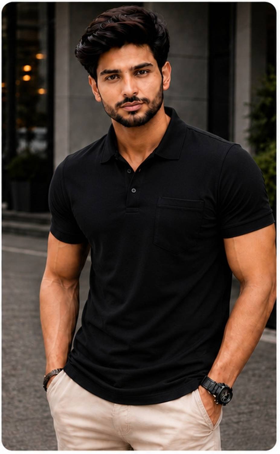 sports mtex Solid Men Polo Neck Black T-Shirt - Image 1