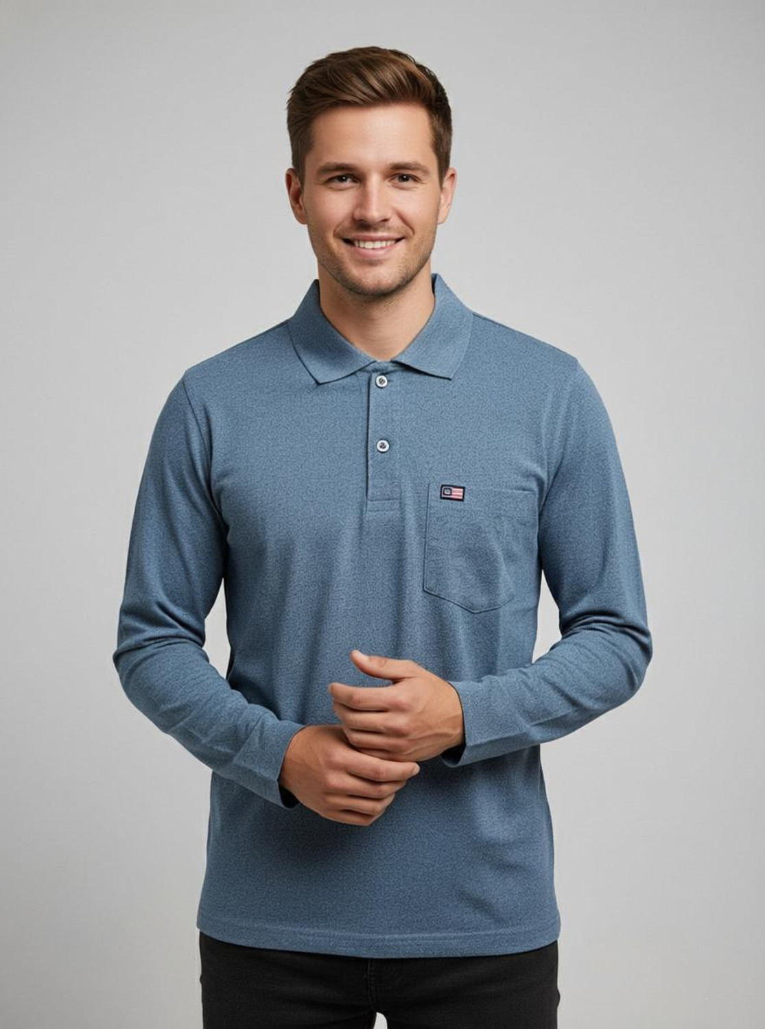 Image of SAND PIPER Solid Men Polo Neck Blue T-Shirt