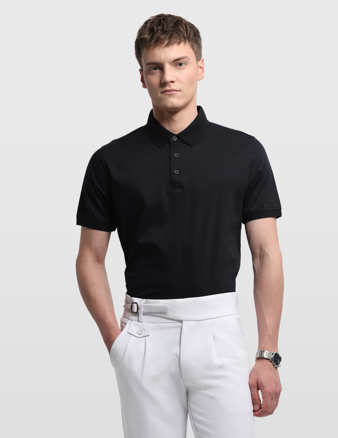Image of ARROW Solid Men Polo Neck Black T-Shirt