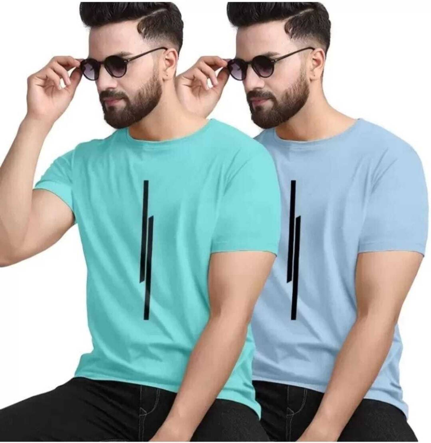 REVIZO Pack of 2 Men Solid Round Neck Polyester Multicolor T-Shir