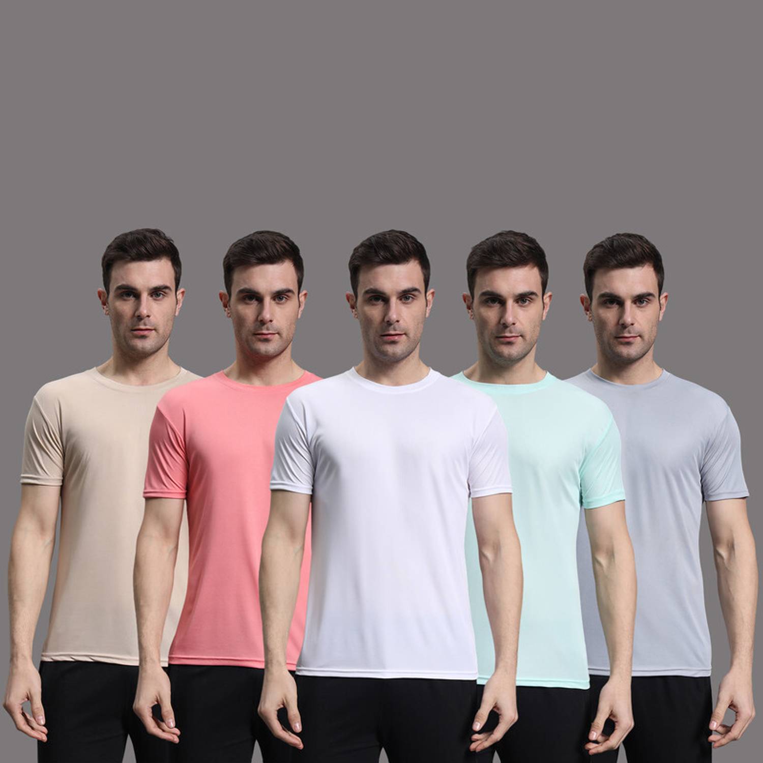 InkTees Pack of 5 Men Solid Round Neck Polyester Multicolor T-Shi