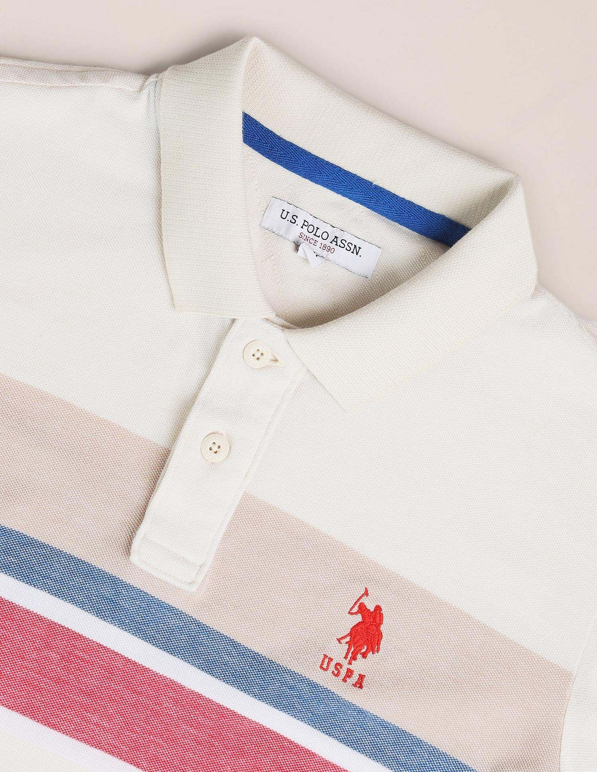 Image of U.S. POLO ASSN. Colorblock Men Polo Neck Beige T-Shirt