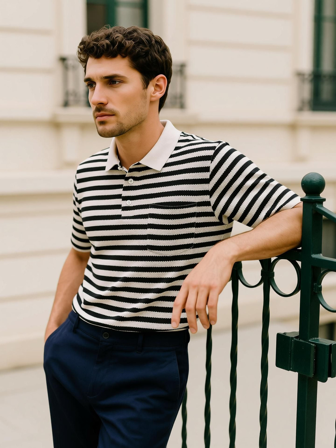Image of YOUNICK Striped Men Polo Neck Black T-Shirt