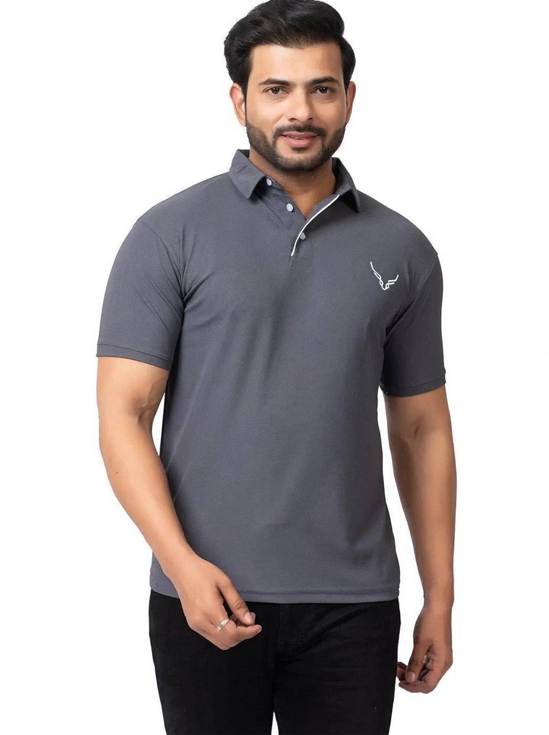 BUFFARO Solid Men Polo Neck Grey T-Shirt