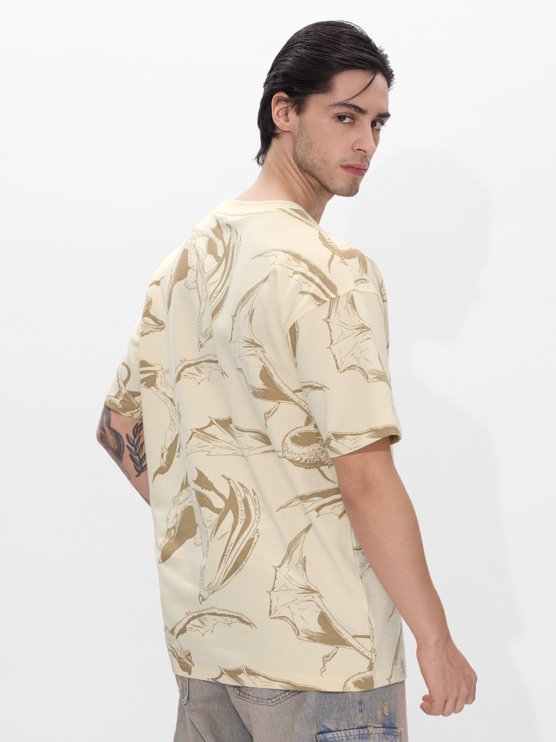 Image of The Souled Store Printed Men Round Neck Yellow T-Shirt