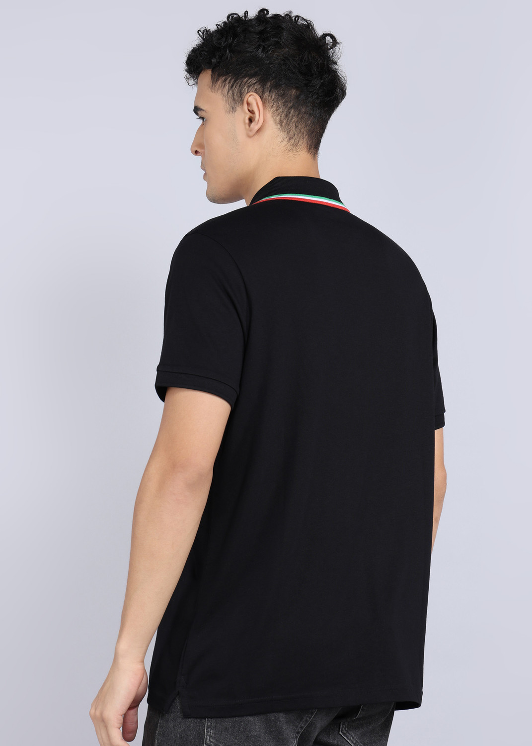 Image of United Colors of Benetton Solid Men Polo Neck Black T-Shirt
