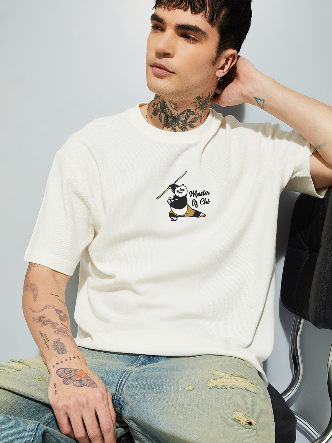 Image of MAX Printed Men Round Neck White T-Shirt