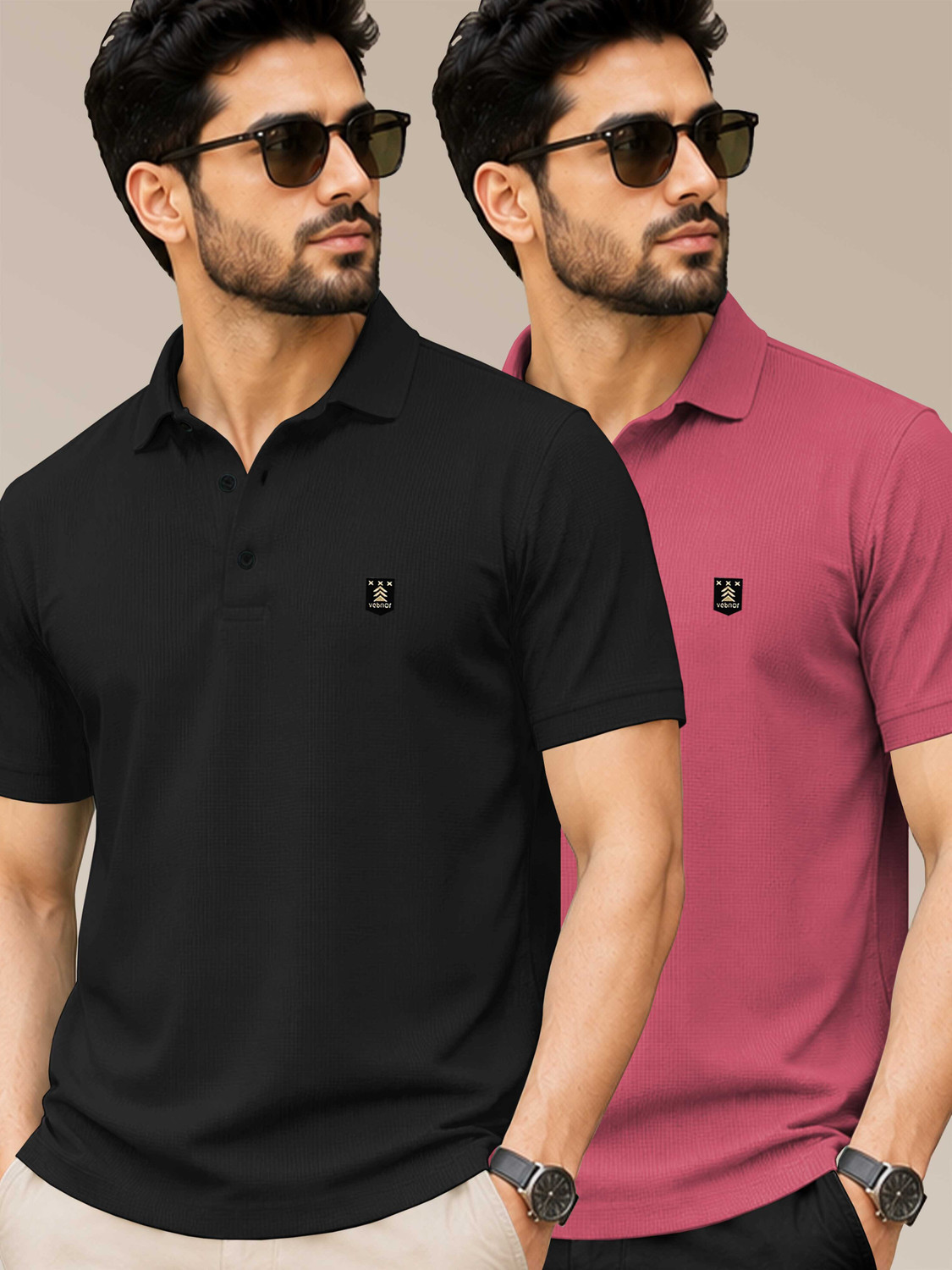 Image of VeBNoR Solid Men Polo Neck Black, Pink T-Shirt