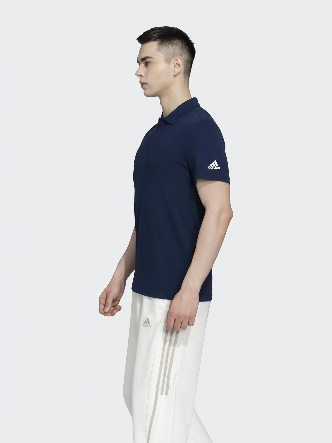 Image of ADIDAS Solid Men Polo Neck Blue T-Shirt