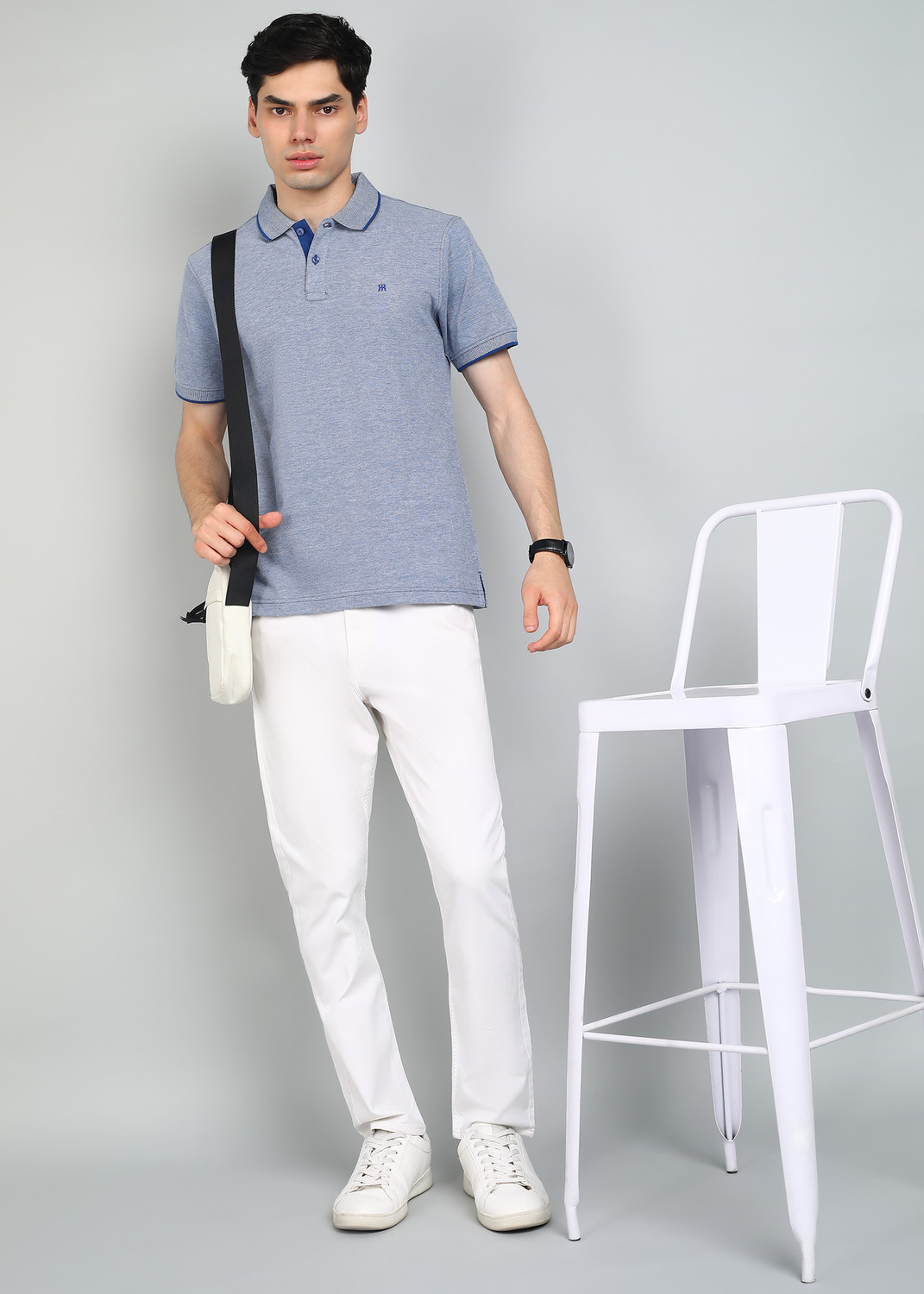 Image of Raymond Solid Men Polo Neck Dark Blue T-Shirt
