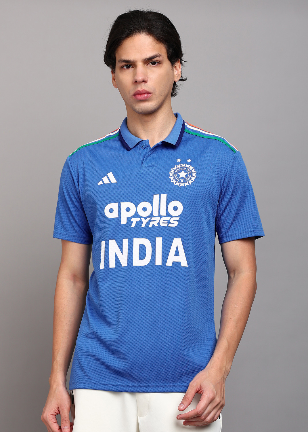 Image of ADIDAS Printed Men Crew Neck Blue T-Shirt