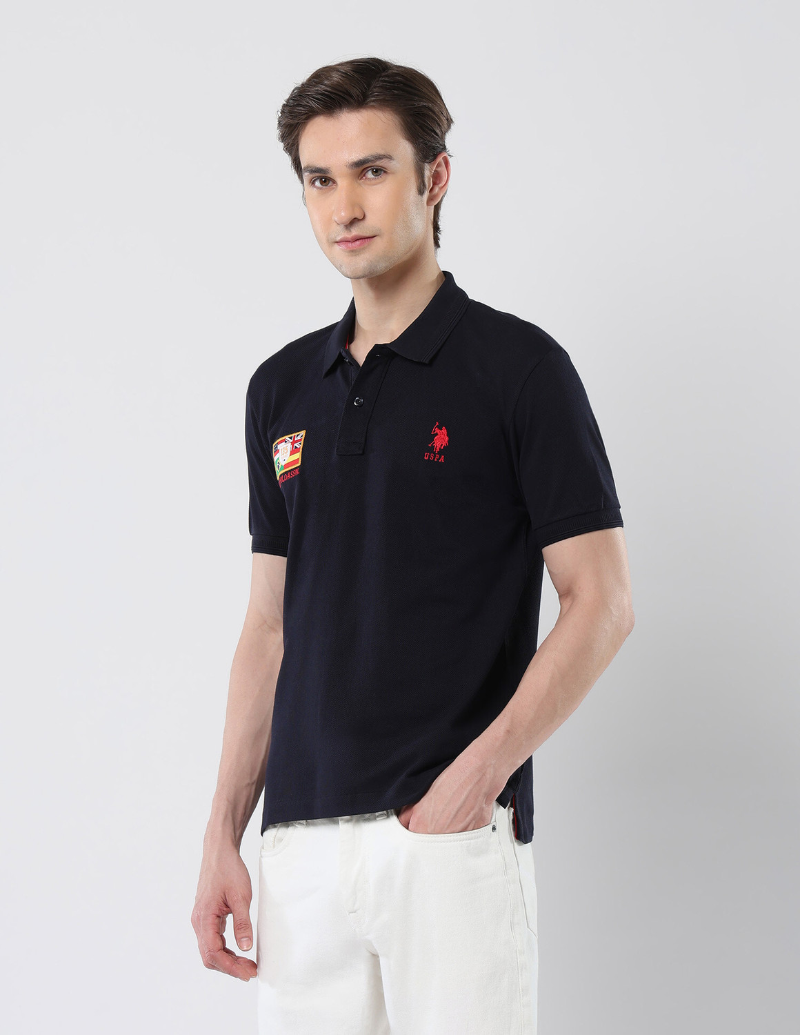 Image of U.S. POLO ASSN. Printed Men Polo Neck Blue T-Shirt