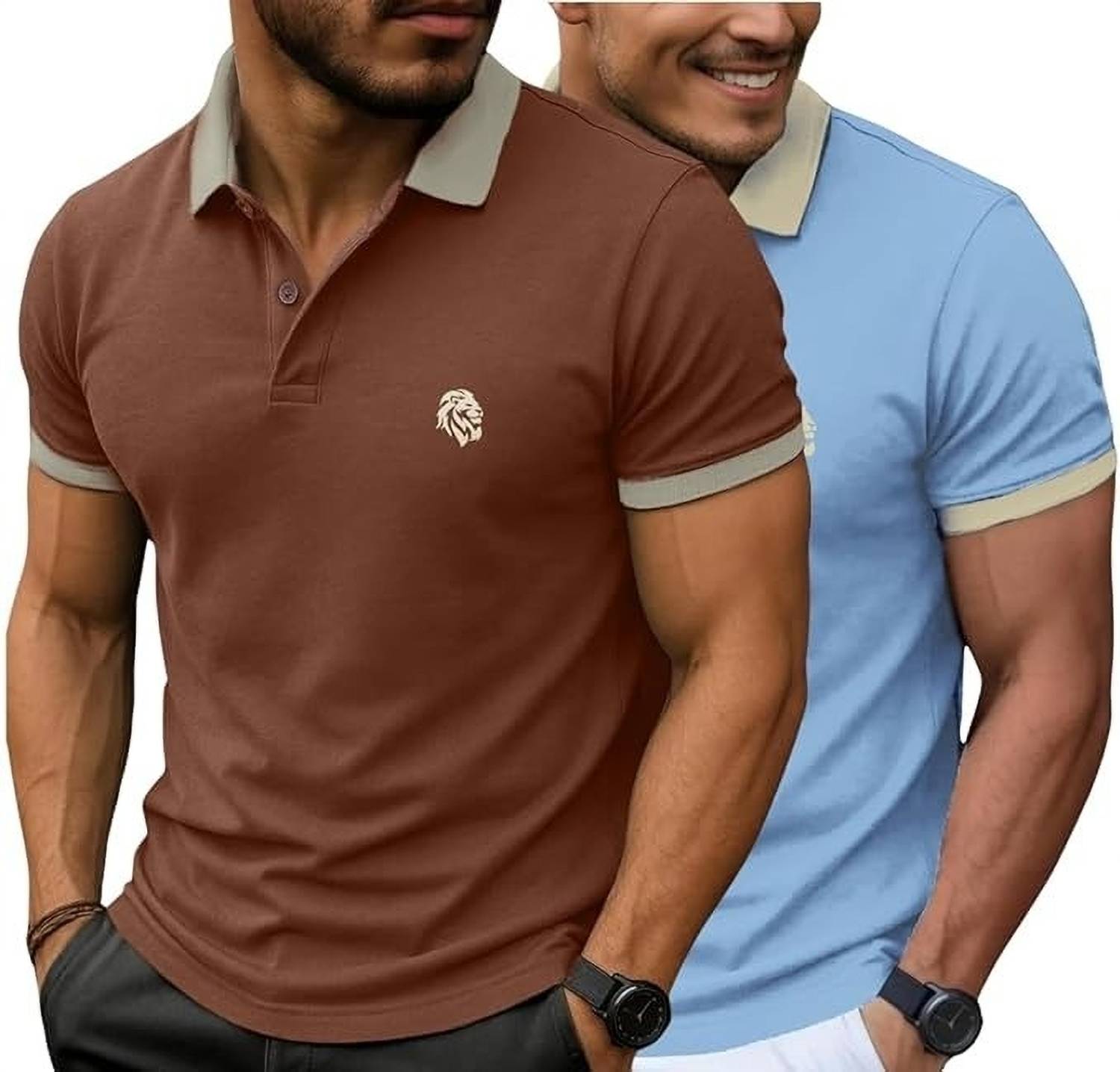 Leotude Men Solid Polo Neck Cotton Blend Multicolor T-Shirt