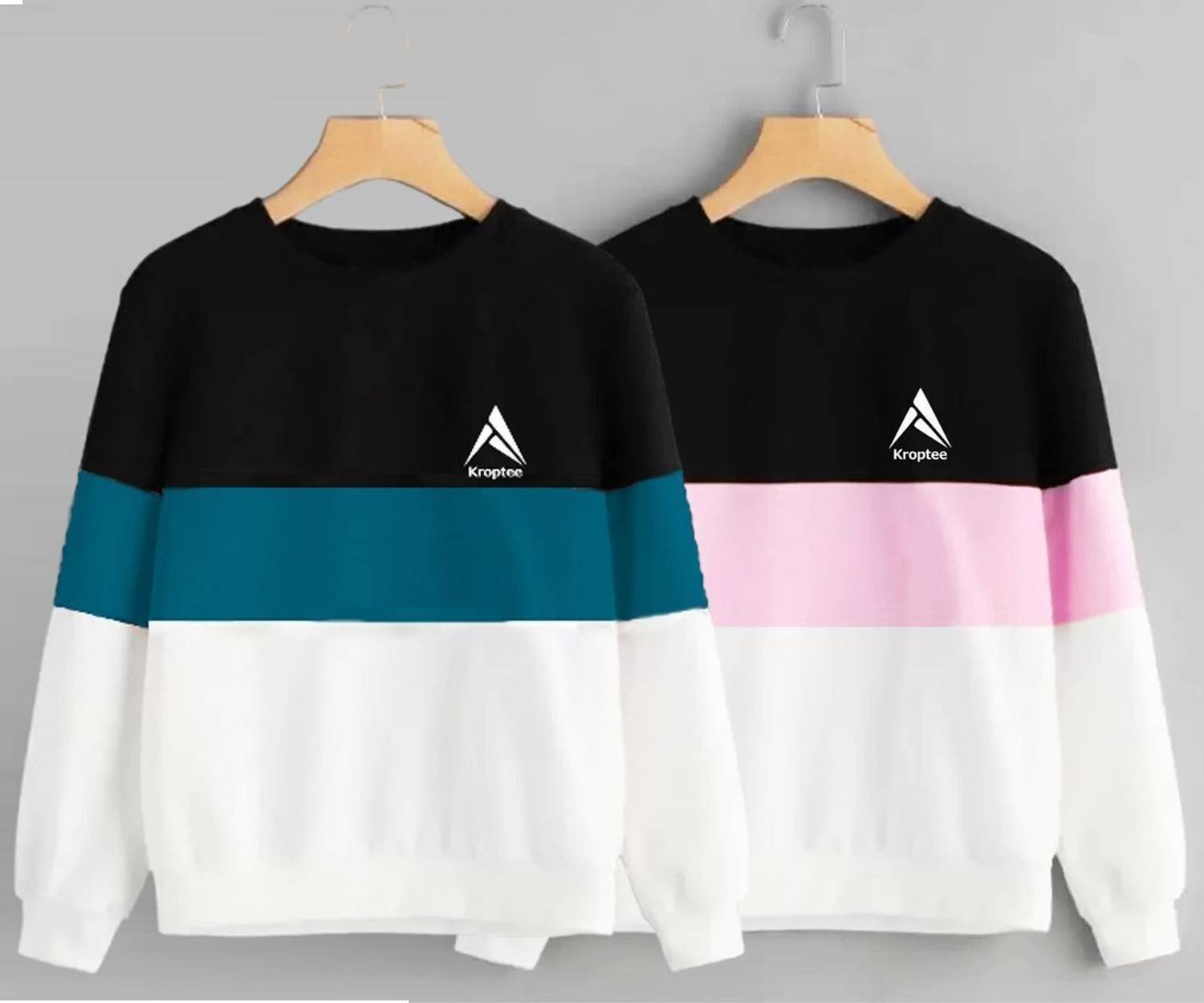 Kroptee Pack of 2 Men Colorblock Round Neck Cotton Blend Multicol