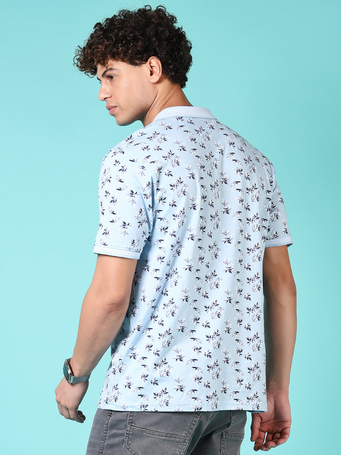 Image of V-MART Printed Men Polo Neck Blue T-Shirt