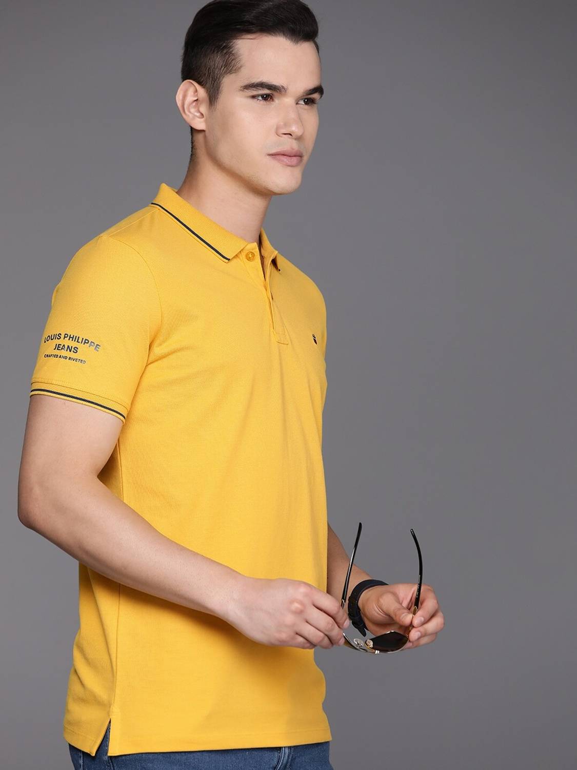 Louis Philippe Jeans Slim Fit Casual Men Solid Polo Neck Pure Cot