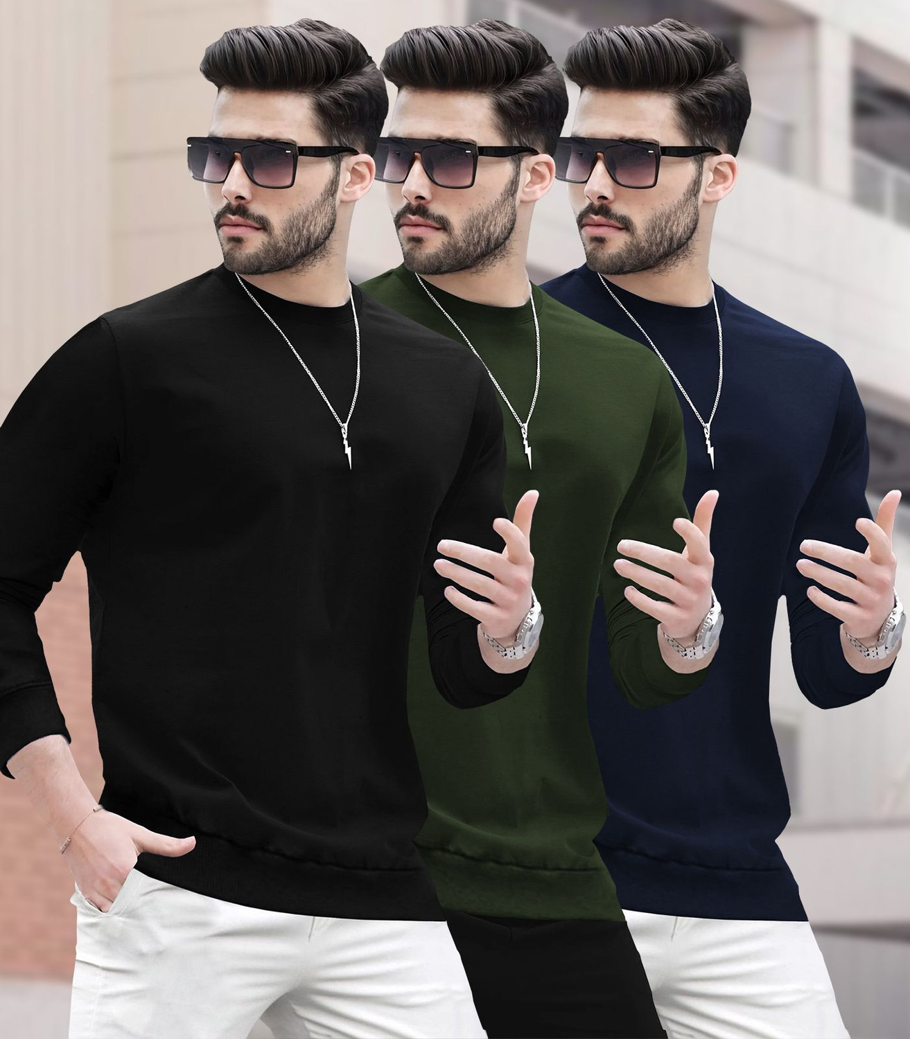 Image of BLIVE Solid Men Round Neck Multicolor T-Shirt