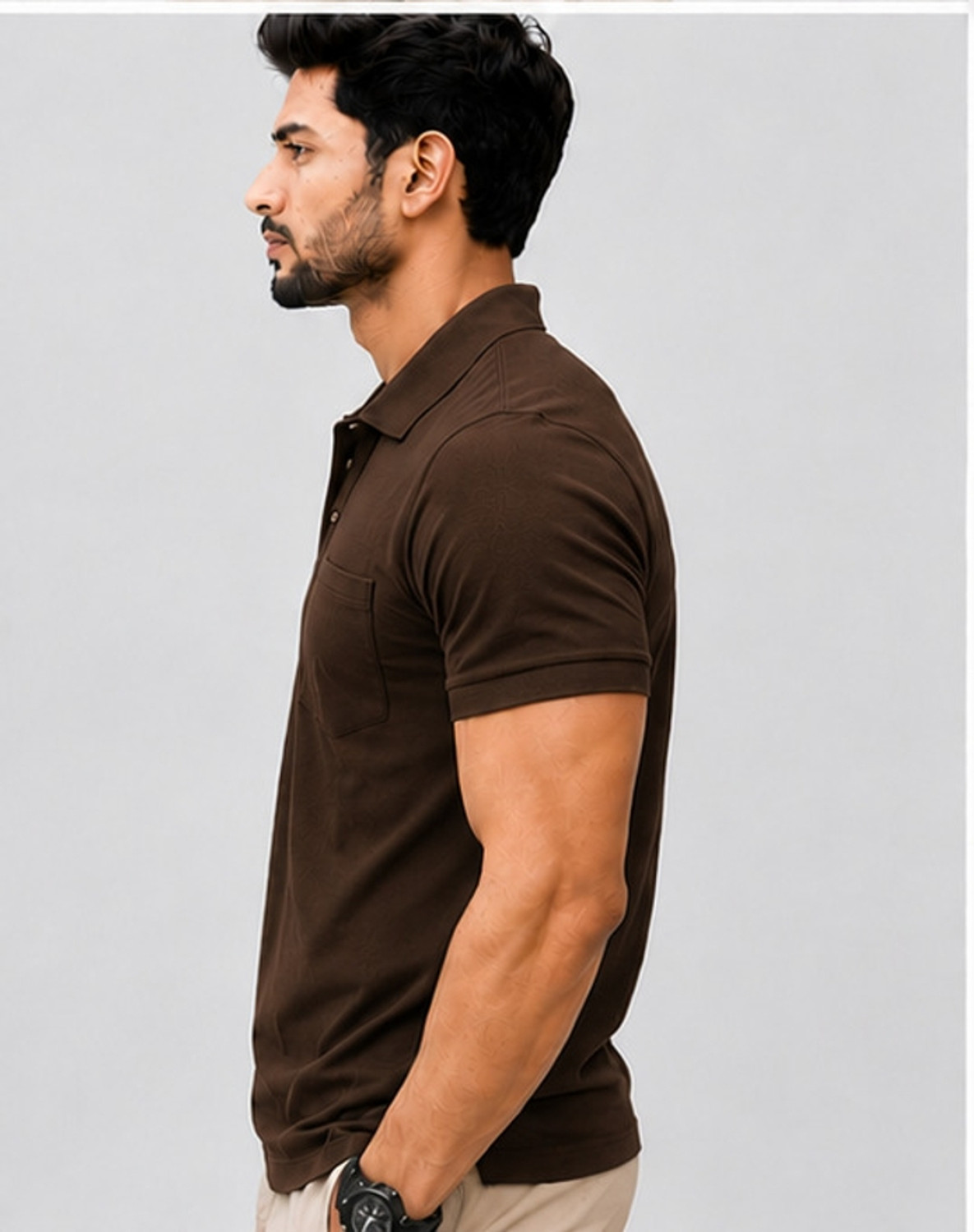 Image of sports mtex Solid Men Polo Neck Brown T-Shirt