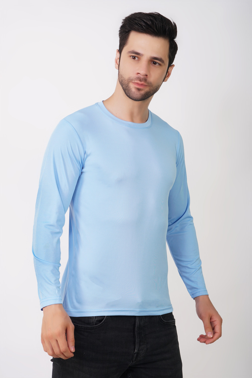 Image of KASPY Solid Men Round Neck Light Blue T-Shirt