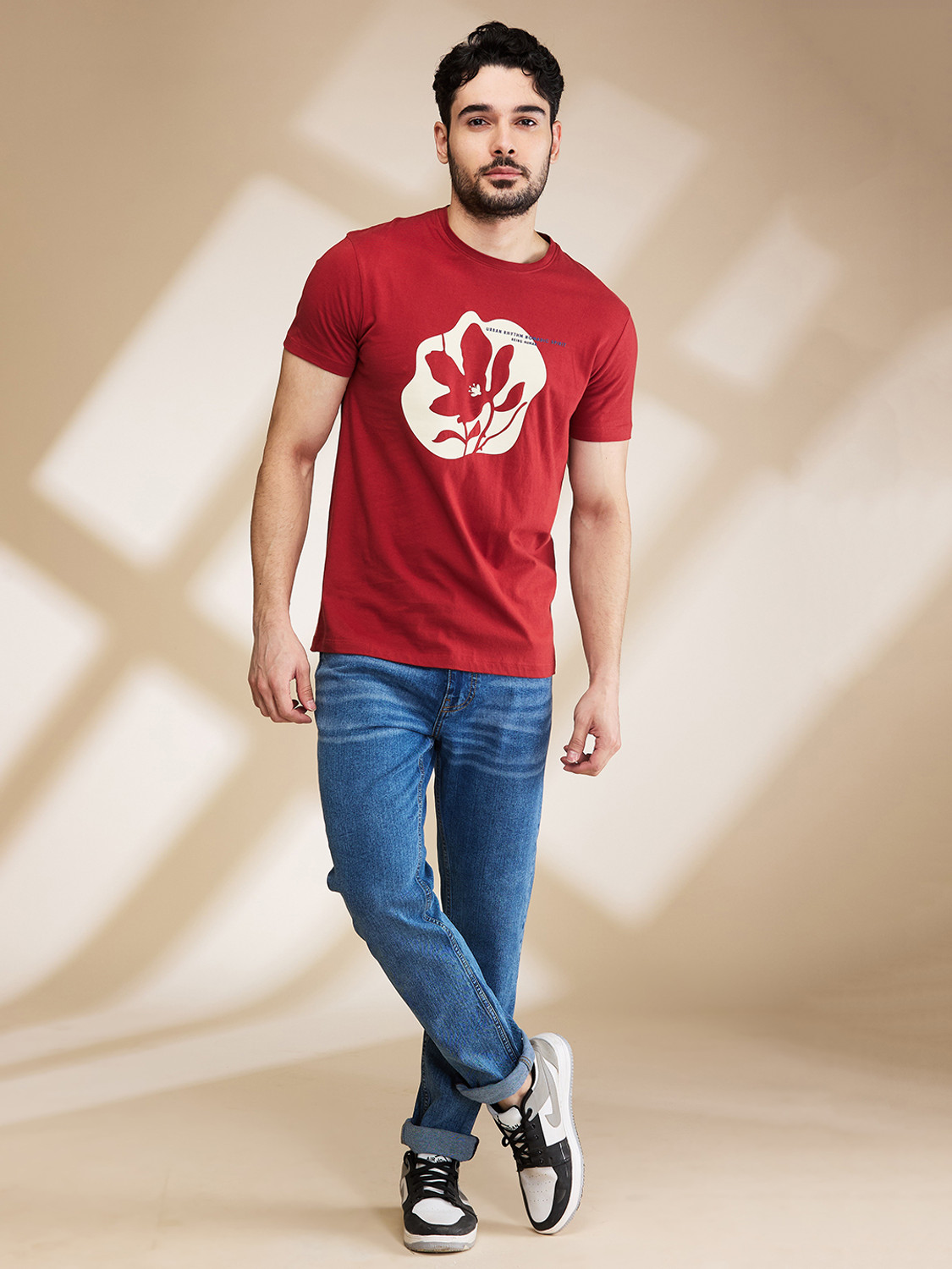 Image of BEING HUMAN Printed Men Crew Neck Red T-Shirt