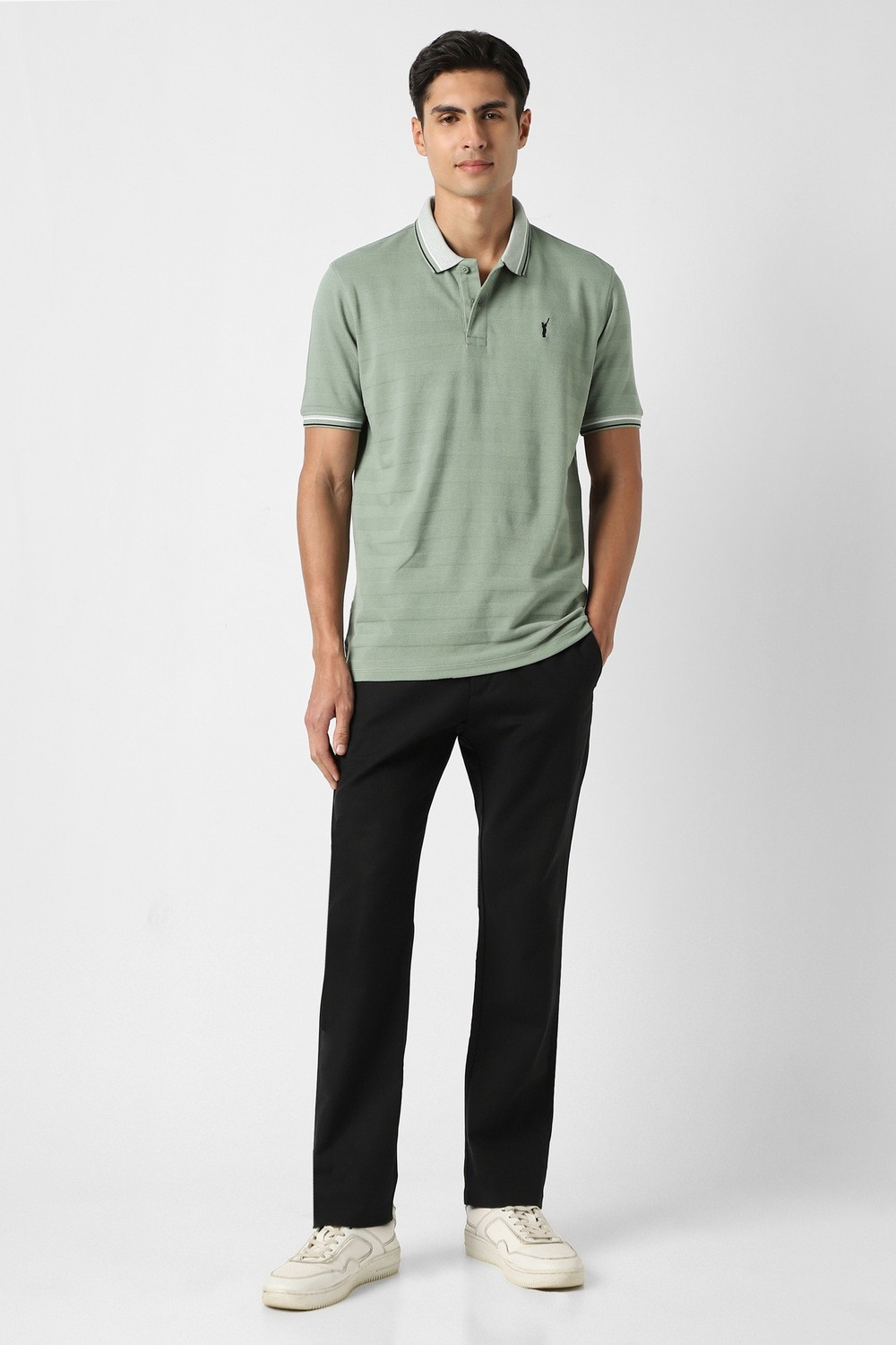 Image of PETER ENGLAND Solid Men Polo Neck Green T-Shirt